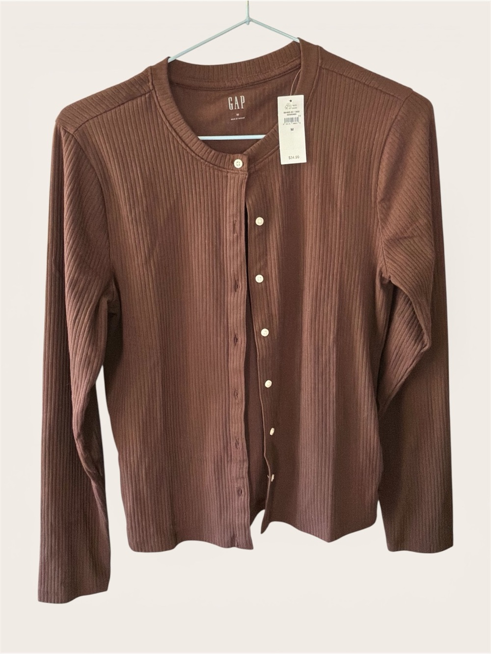 GAP Ribbed Button Cardigan — Brown size medium